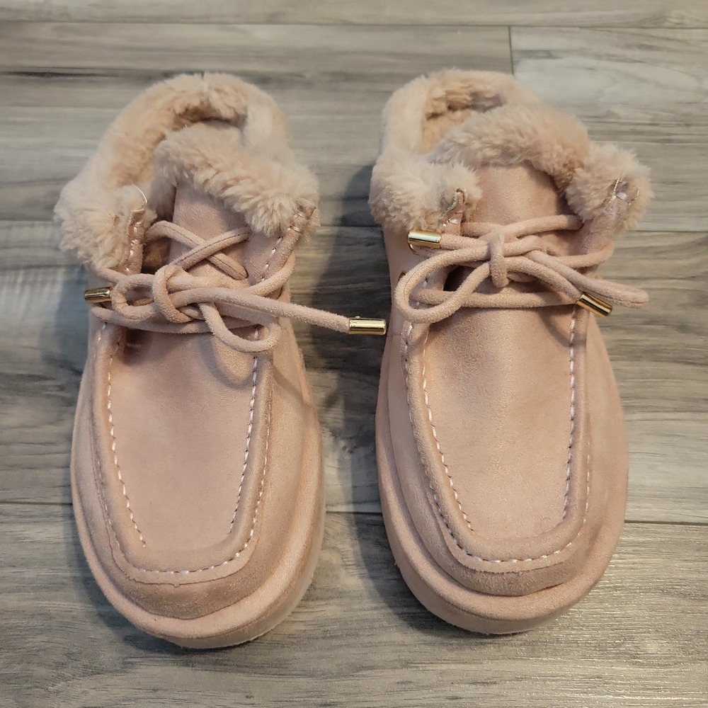 Shu Shop Mule Womens 6 Pink Suede Sherpa Lined Slip On Platform Shoes